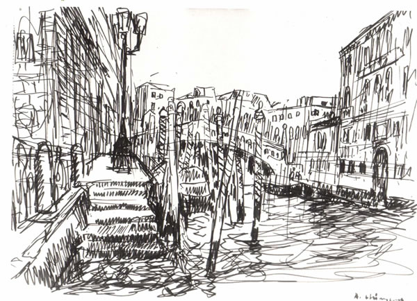 Canale a Venezia, 1968, pennarello su carta, Napoli, collezione privata